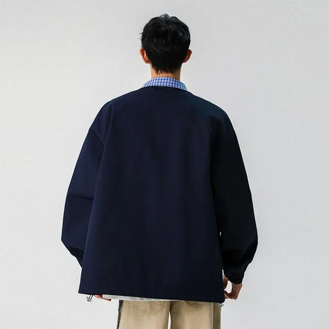 金贝勒 撞色拼接格纹美式复古学院风简约基础款宽松休闲时尚百搭落肩立领防风保暖舒适通勤夹克外套 男女同款