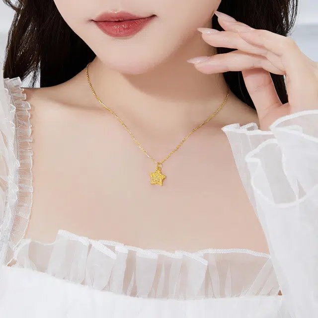 老凤祥 璀璨星光 五角星双面可戴 轻奢高级感小众设计锁骨链 简约百搭 足金 一口价 黄金吊坠 女款