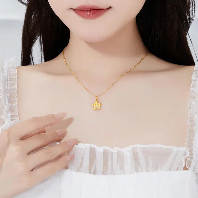 老凤祥 璀璨星光 五角星双面可戴 轻奢高级感小众设计锁骨链 简约百搭 足金 一口价 黄金吊坠 女款