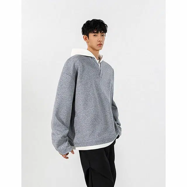 佐菲利 潮牌假两件连帽长袖卫衣 男女同款