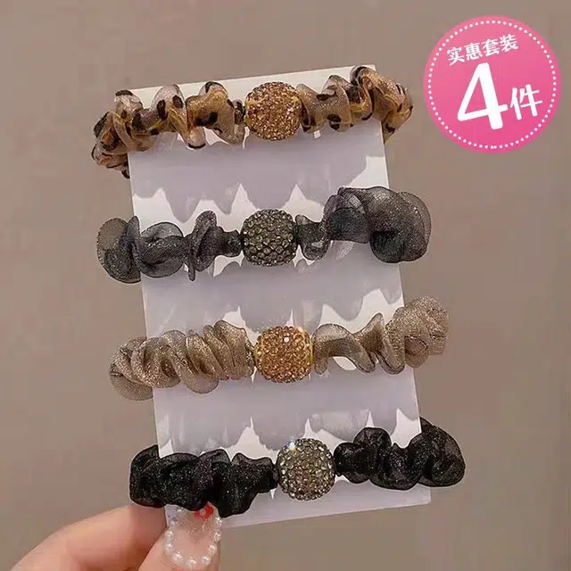 沂茹 森系简约优雅气质日常通勤百搭减龄圆形水钻弹力扎发皮筋肠圈学院风甜美减龄 轻纱布艺 发圈 女款