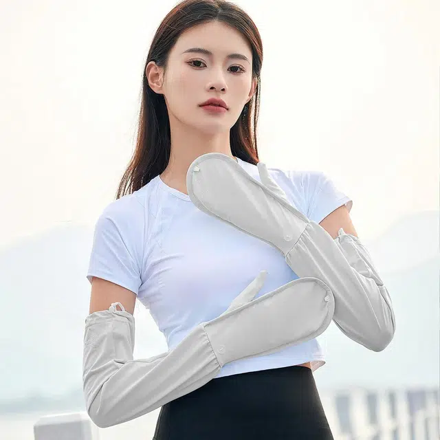 上海故事 袖套 夏季户外开车骑行遮阳翻盖手套冰感透气遮阳护臂套袖冰感 聚酯纤维 氨纶 防晒袖 女款