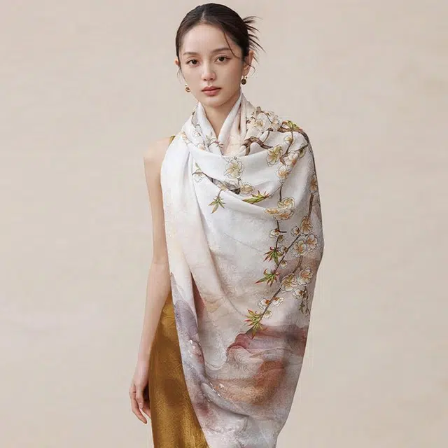 上海故事 山岚林间花罗真丝长巾高级感礼盒 披肩 女款