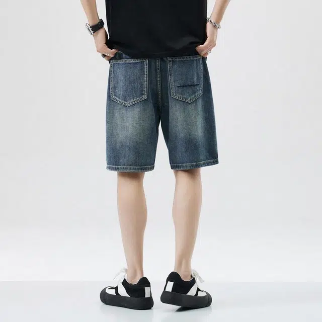 【dme】 美式复古水洗宽松直筒基础款简约百搭五分牛仔短裤 男款