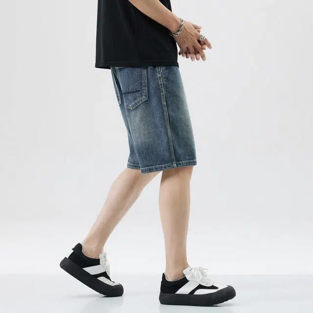 【dme】 美式复古水洗宽松直筒基础款简约百搭五分牛仔短裤 男款