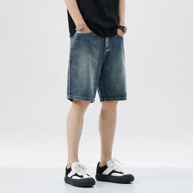 【dme】 美式复古水洗宽松直筒基础款简约百搭五分牛仔短裤 男款