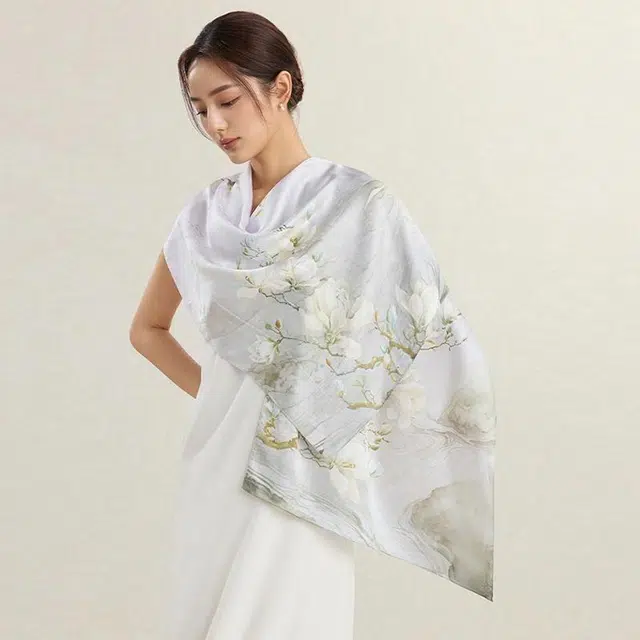 上海故事 一路生花提花时尚百搭真丝桑蚕丝礼盒装 披肩 女款