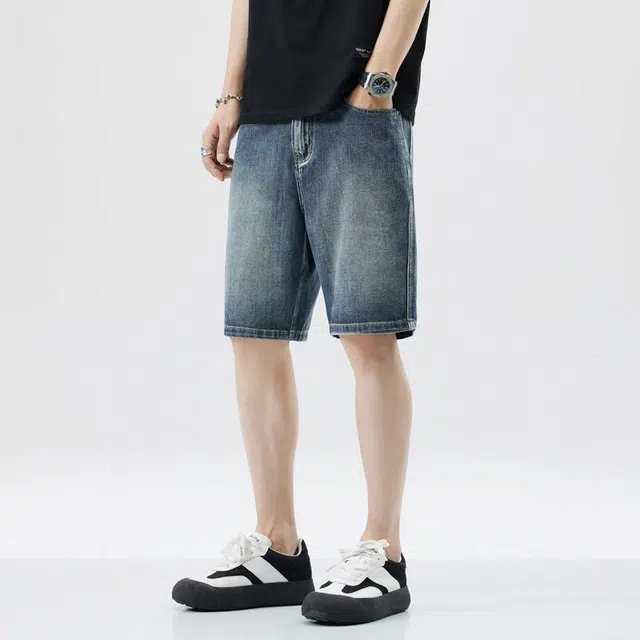 【dme】 美式复古水洗宽松直筒基础款简约百搭五分牛仔短裤 男款