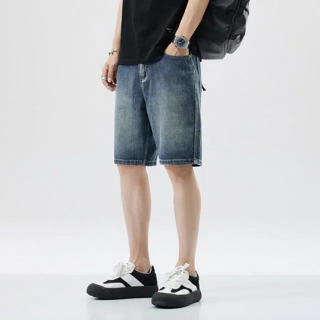 【dme】 美式复古水洗宽松直筒基础款简约百搭五分牛仔短裤 男款