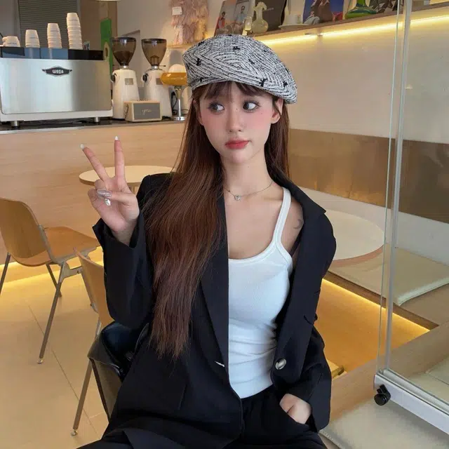 显脸小画家帽 尚先生 蝴蝶结 棉 贝雷帽 女款 图片色