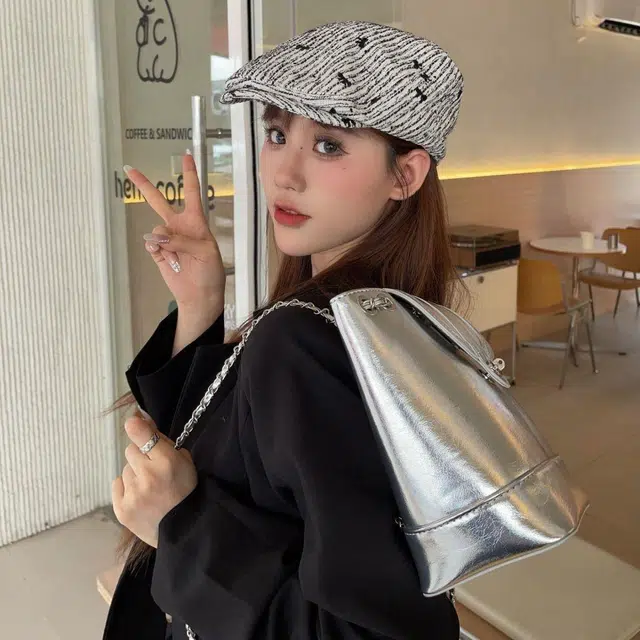 显脸小画家帽 尚先生 蝴蝶结 棉 贝雷帽 女款 图片色