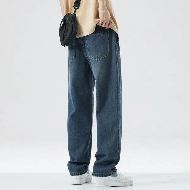 【dme】 美式高街水洗做旧松紧系带时尚百搭宽松垂感直筒休闲舒适阔腿牛仔裤 男女同款