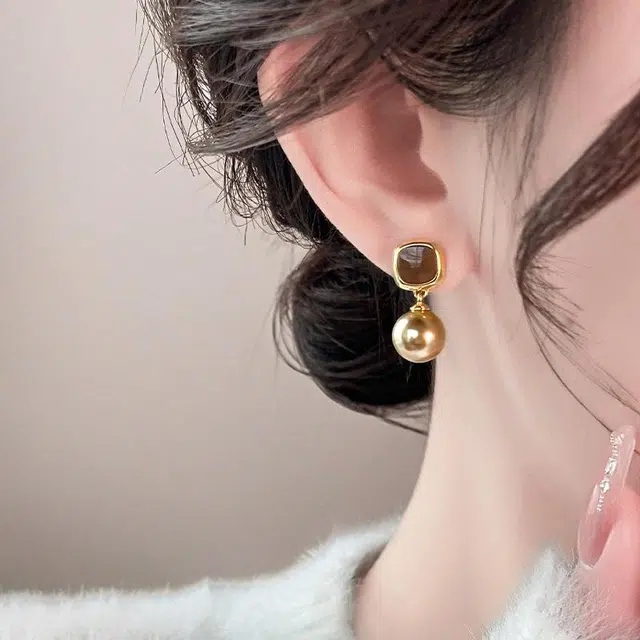 韵系 轻奢高级感焦糖布丁 铜镀金 耳环 女款
