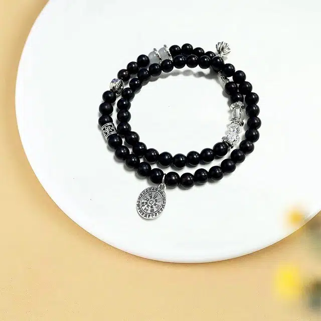 京华录 乙巳流通代请国潮新中式招财纳福转运珠时尚民族风双圈叠戴山鬼花钱吉祥如意八方来财#好运 黑檀 木作手串 男女同款情侣款