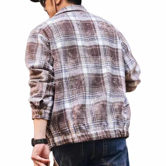 格蓝鹿 主题系列 美式水墨晕染复古格子夹克外套 男款