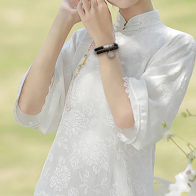 京华录 乙巳流通代请国潮新中式招财纳福转运珠时尚民族风双圈叠戴山鬼花钱吉祥如意八方来财#好运 黑檀 木作手串 男女同款情侣款