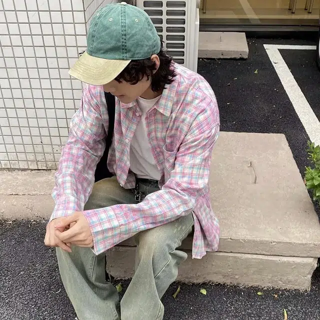 极限涡轮 国潮青春扎染撞色拼接格纹长袖休闲衬衫 男女同款
