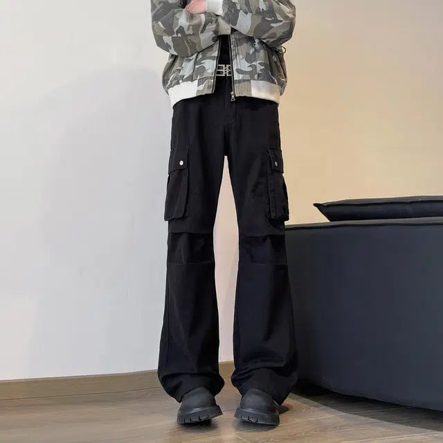徐太浪 日系纯色侧边大口袋纯棉小众休闲直筒工装裤 男女同款
