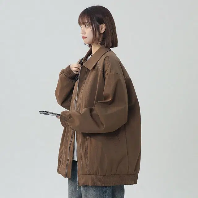 袋鼠 纯色基础户外宽松落肩飞行工装拉链百搭通勤高街工装舒适宽松夹克外套 男女同款