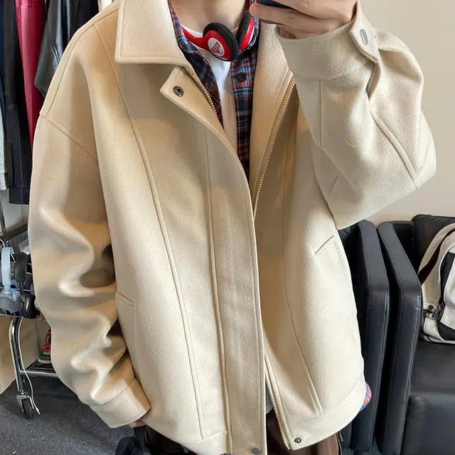 雅鹿 美式复古潮流简约个性拼缝山系户外运动毛呢翻领休闲宽松百搭长袖拉链夹克 男女同款