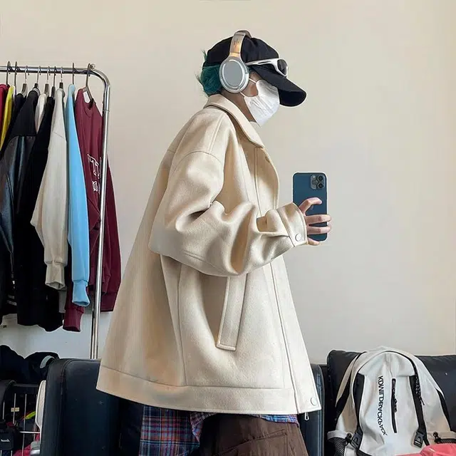 雅鹿 美式复古潮流简约个性拼缝山系户外运动毛呢翻领休闲宽松百搭长袖拉链夹克 男女同款