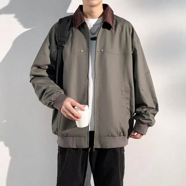 美力城 美式复古基础款拉链拼接撞色翻领工装宽松休闲日常通勤底特律夹克外套 男女同款