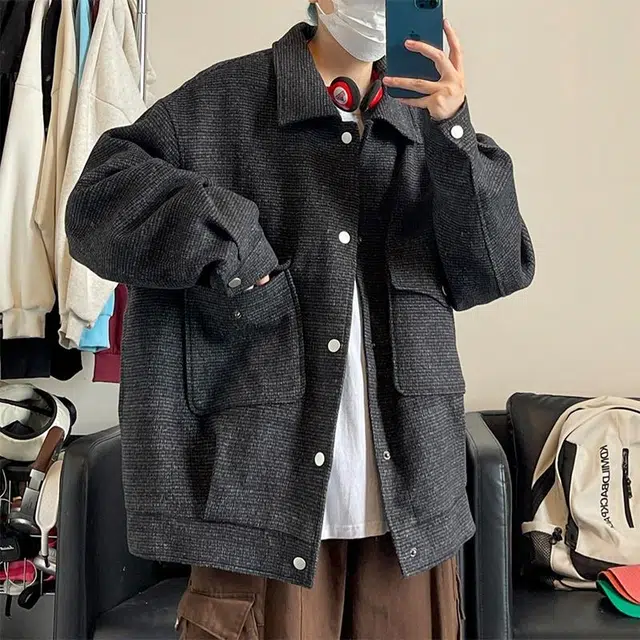 雅鹿 美式复古潮流小香风休闲百搭慵懒风大口袋重磅长袖开扣夹克 男女同款