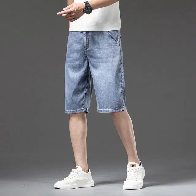 【dme】 基础款天丝凉感宽松纯色显高显瘦中腰直筒七分牛仔短裤 男女同款