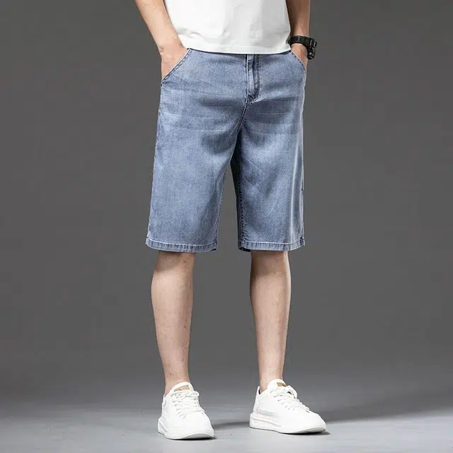 【dme】 基础款天丝凉感宽松纯色显高显瘦中腰直筒七分牛仔短裤 男女同款