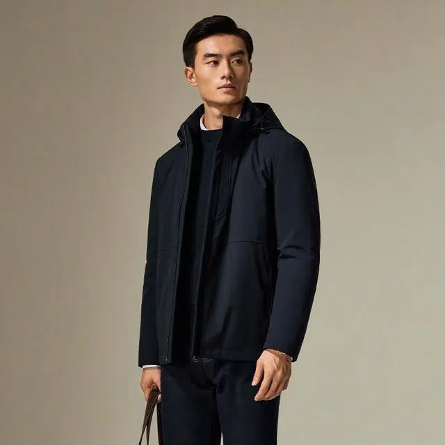 迪柯尼 纯色拉链连帽羽绒服 男款