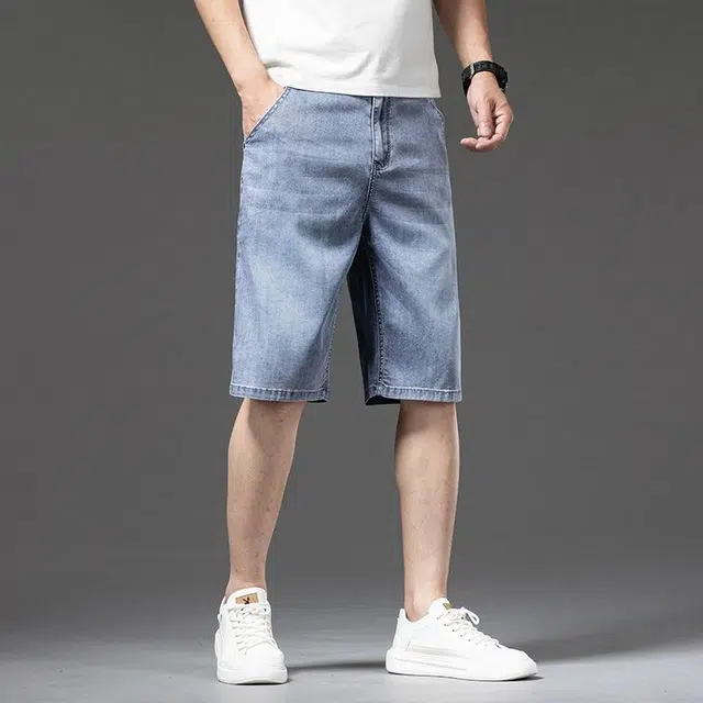 【dme】 基础款天丝凉感宽松纯色显高显瘦中腰直筒七分牛仔短裤 男女同款