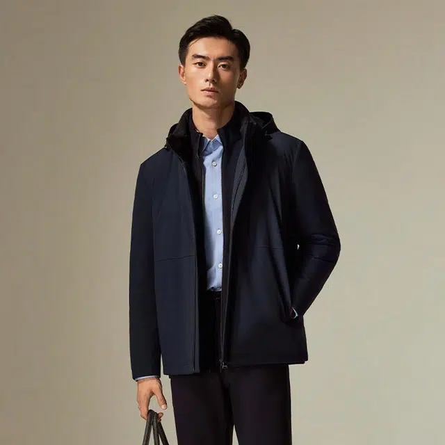 迪柯尼 纯色拉链连帽羽绒服 男款