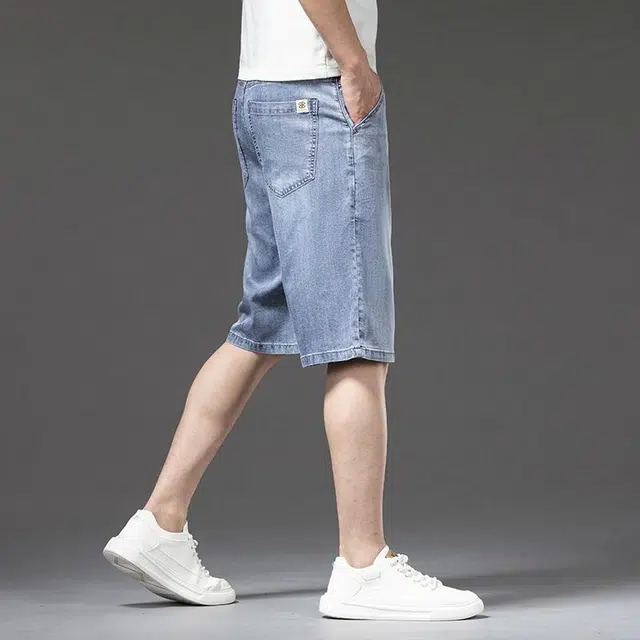 【dme】 基础款天丝凉感宽松纯色显高显瘦中腰直筒七分牛仔短裤 男女同款