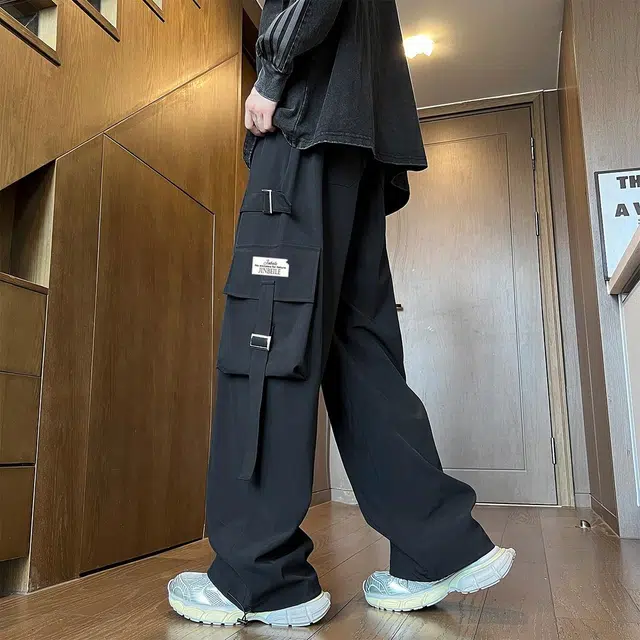 金贝勒 字母中腰系带透气百搭宽松工装裤 男女同款