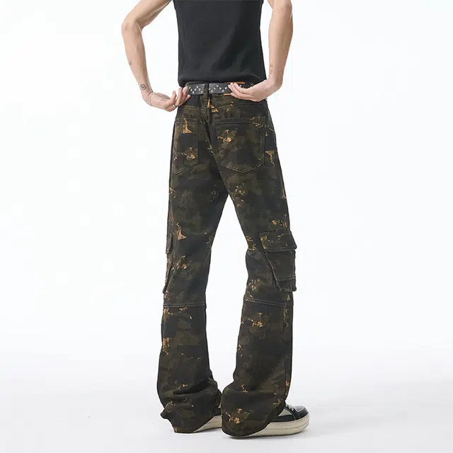 佐菲利 工装美式高街微喇弯刀牛仔裤 男女同款 迷彩