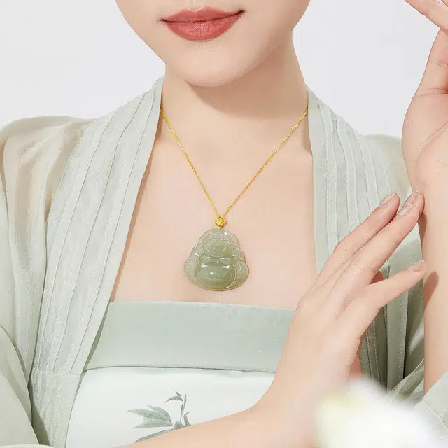 老凤祥 吉祥佛公 福佑转运 和田玉项链 青玉 男女同款情侣款