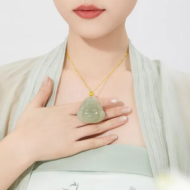老凤祥 吉祥佛公 福佑转运 和田玉项链 青玉 男女同款情侣款