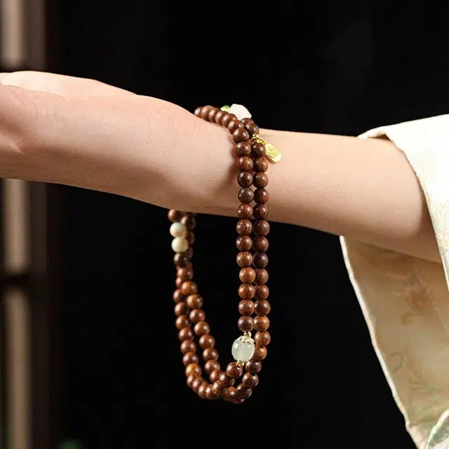 【财源滚滚】 琉堇 轻奢新中式小众国风檀香多圈叠戴森系国潮新中式转运珠 学生#好运 金丝檀木 手串 男女同款情侣款