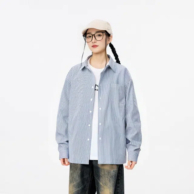 雅鹿 宽松条纹休闲百搭长袖夹克外套 男女同款