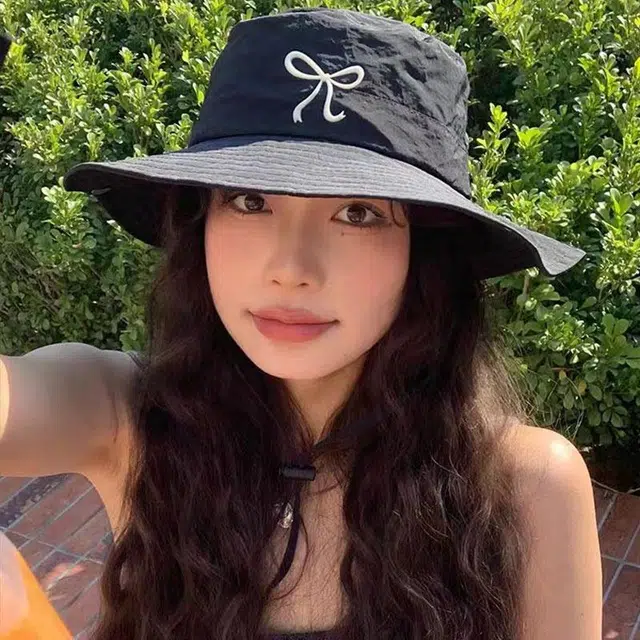 啄木鸟 韩系甜美可爱蝴蝶结刺绣显脸小遮阳帽子女春夏季防紫外线户外时尚徒步露营登山帽轻薄速干防泼水渔夫帽 聚酯纤维 防晒帽 女款