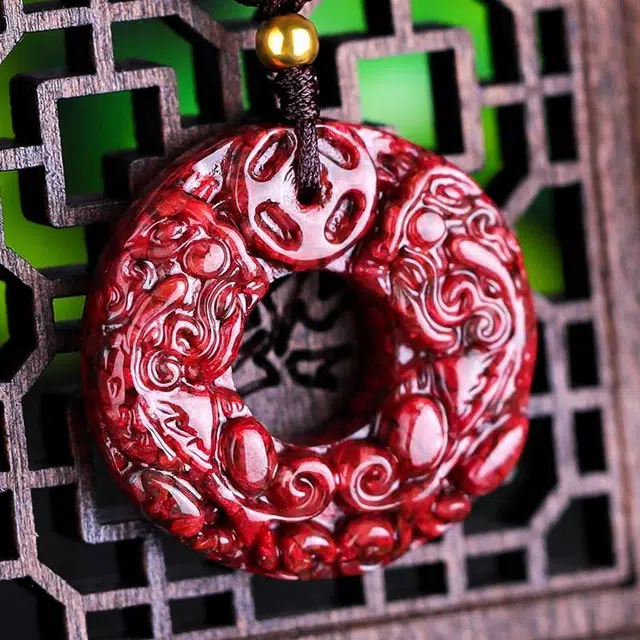 豆蔻时光 转运 国风国潮吉祥物 高含量原矿晶体颗粒砂貔貅招财平安扣 朱砂 项链 男女同款情侣款