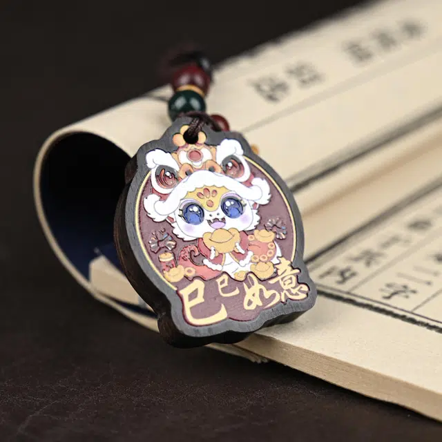 天纵 新中式国潮复古纳福平安文玩小挂饰  巳巳如意实木雕刻蛇年吉祥物 随身携带汽车包包钥匙扣 黑檀 木作挂件 男女同款情侣款