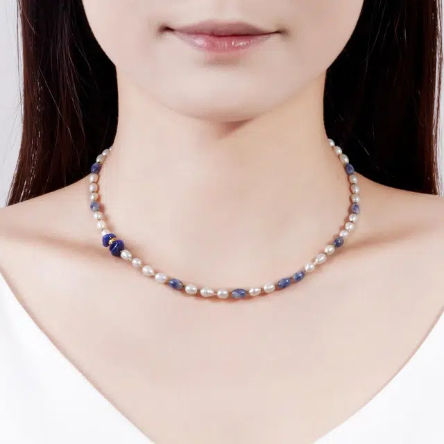 【事业有成】品彩 新中式国风小米珠锁骨链 轻奢高级感 年轻小众个性青金石 淡水珍珠 项链 女款