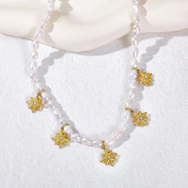 品彩 八芒星 小米珠锁骨链正品 甜美童话风  年轻气质高级感 淡水珍珠 项链 女款