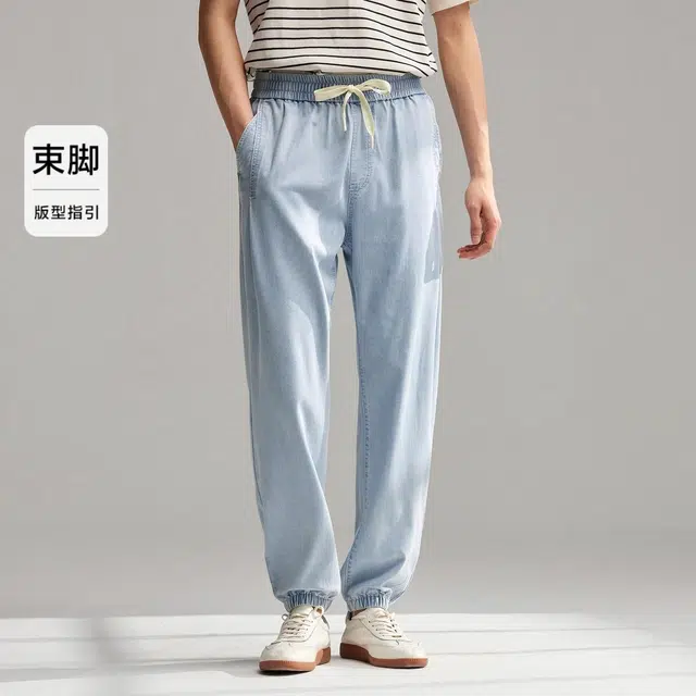 森马 轻薄凉感松紧带经典束脚裤休闲时尚简约百搭九分裤牛仔裤 男款