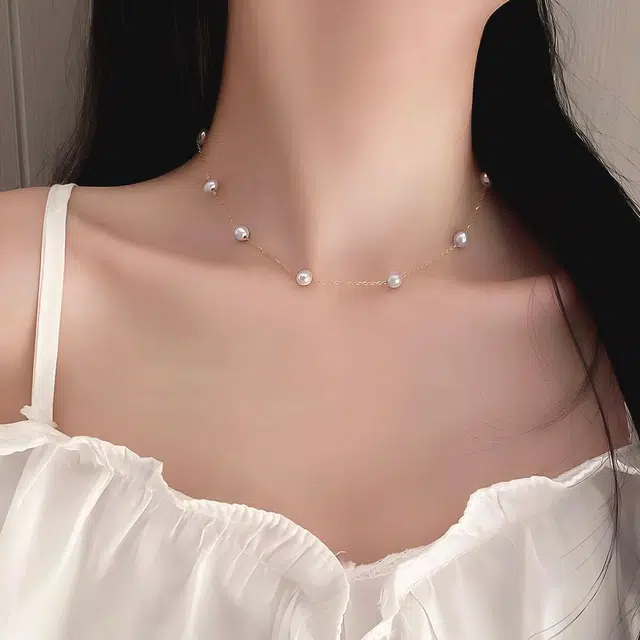 品彩 满天星 紫灰圆珠 锁骨链 年轻 气质款 淡水珍珠 项链 女款