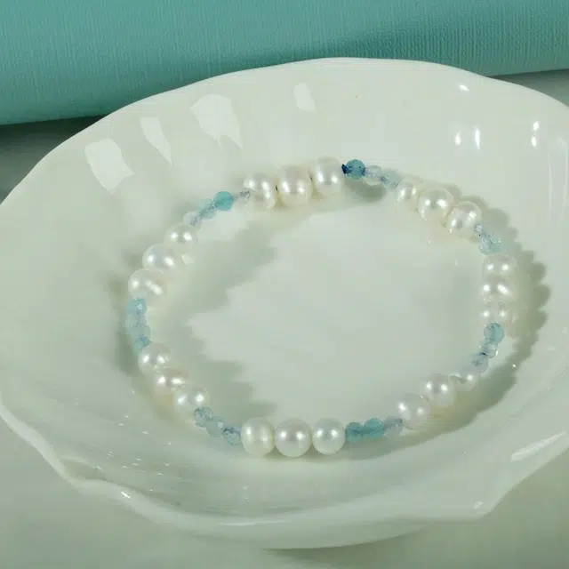 品彩 碧海蓝天串珠 小清新少女感 年轻 淡水珍珠 手串 女款