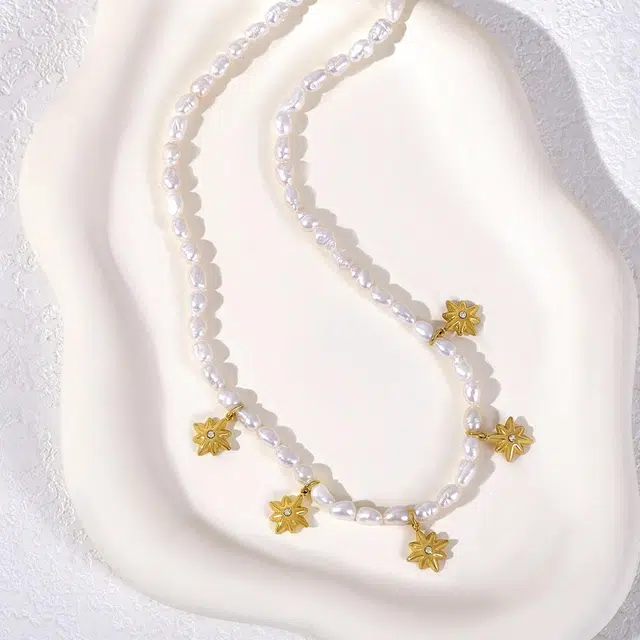 品彩 八芒星 小米珠锁骨链正品 甜美童话风  年轻气质高级感 淡水珍珠 项链 女款