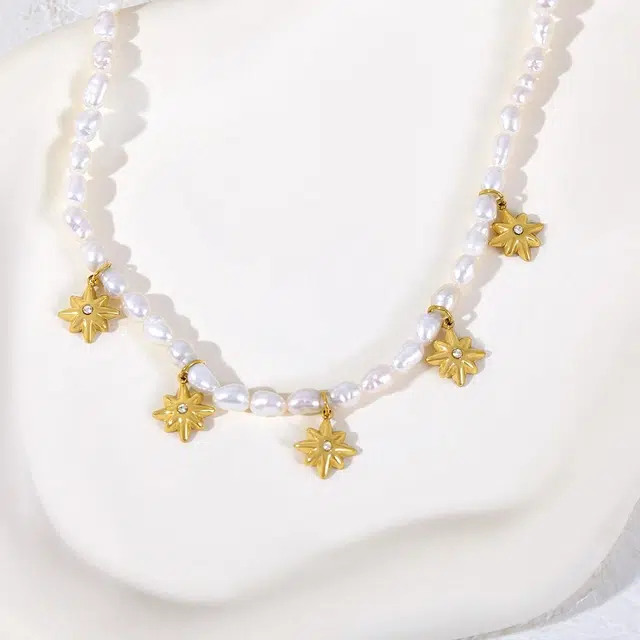 品彩 八芒星 小米珠锁骨链正品 甜美童话风  年轻气质高级感 淡水珍珠 项链 女款