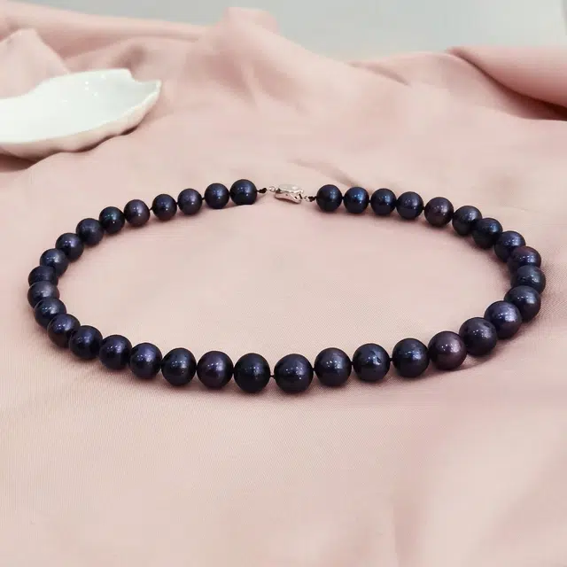 品彩 近圆珠串珠链 高级感轻奢复古 年轻百搭小众个性 淡水珍珠 项链 女款 黑紫